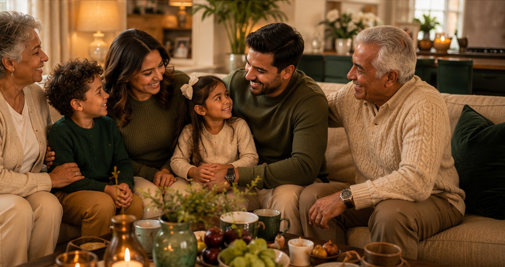 A multi-generational family celebrating heritage and togetherness across generations